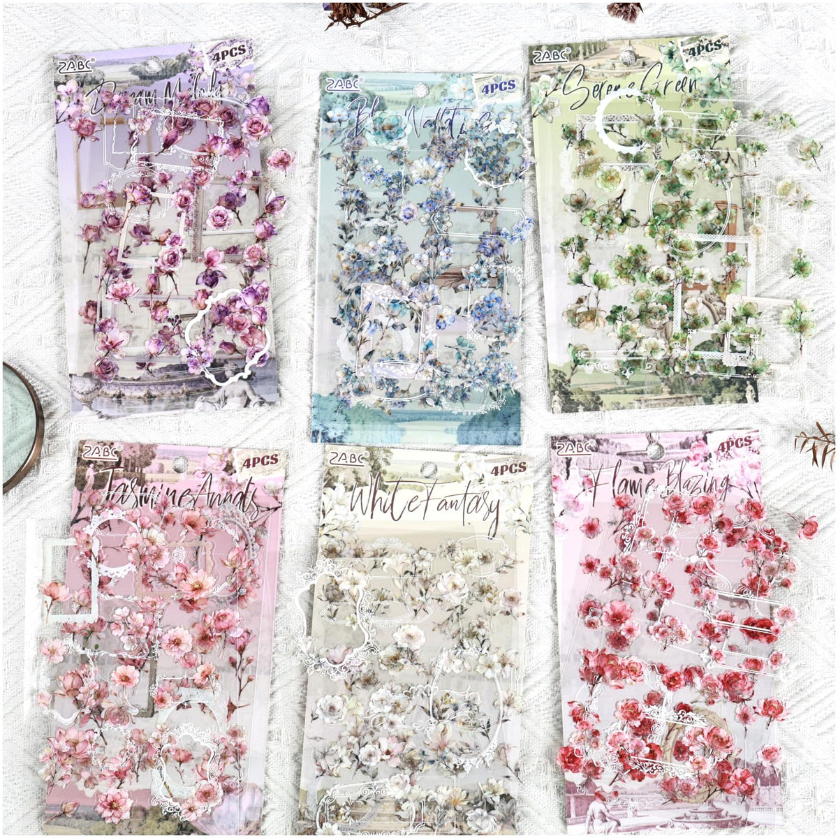 24 Sheets PET Die-Cut Stickers for Journaling, 6 Theme Packs