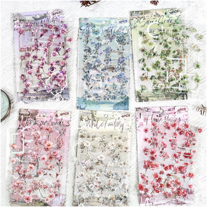 24 Sheets PET Die-Cut Stickers for Journaling, 6 Theme Packs