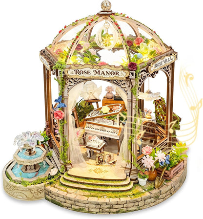 Rose Manor Wooden DIY Miniature House Kit with Music & Lights