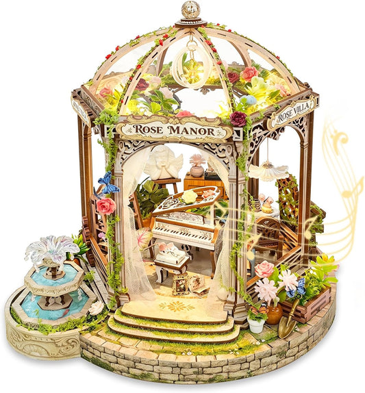 Rose Manor Wooden DIY Miniature House Kit with Music & Lights