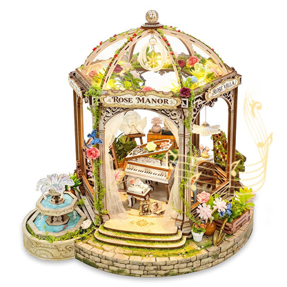 Rose Manor Wooden DIY Miniature House Kit with Music & Lights