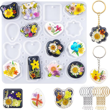 LET'S RESIN Keychain Resin Molds Silicone, 16 Cavity Pendant Casting Mold