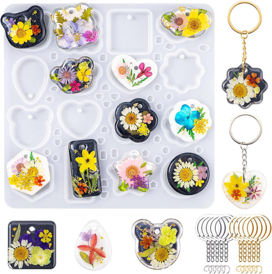 LET'S RESIN Keychain Resin Molds Silicone, 16 Cavity Pendant Casting Mold