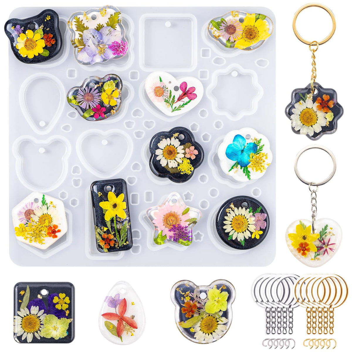 LET'S RESIN Keychain Resin Molds Silicone, 16 Cavity Pendant Casting Mold