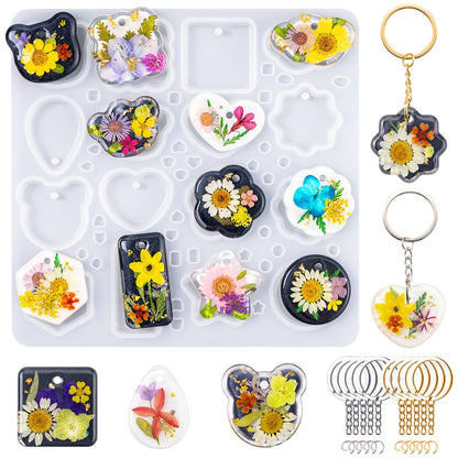LET'S RESIN Keychain Resin Molds Silicone, 16 Cavity Pendant Casting Mold