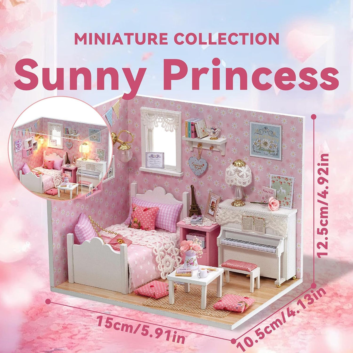 Flever DIY Miniature House Kit, Tiny Home Kit with LED Light, Mini House Build Craft Kits for Adults and Teens, Home Decor Creative Gift for Family/Friends (Sunny Princess)