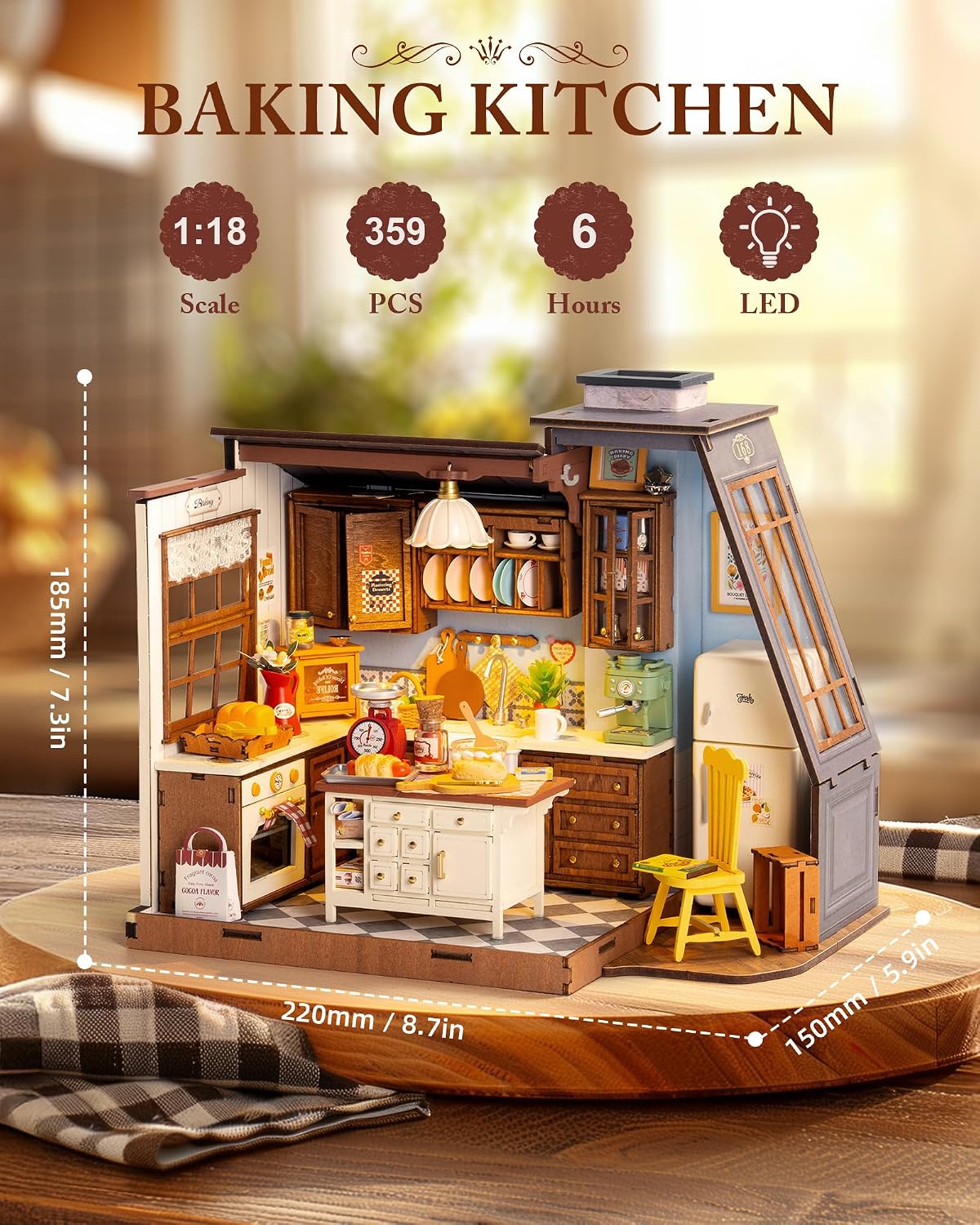 ROBOTIME DIY Miniature House Kit Dollhouse Kit for Adults Mini Tiny House Kit with Furniture Building Model Kit Crafts Creative Gift for Boys Girls (Baking Kitchen)
