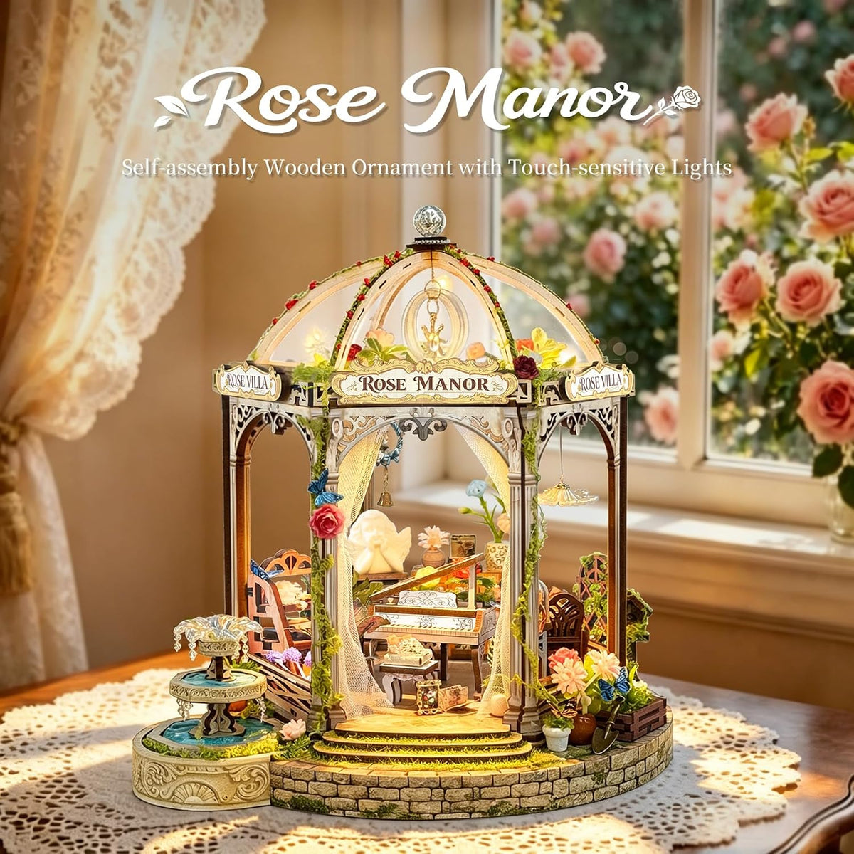 Rose Manor Wooden DIY Miniature House Kit with Music & Lights