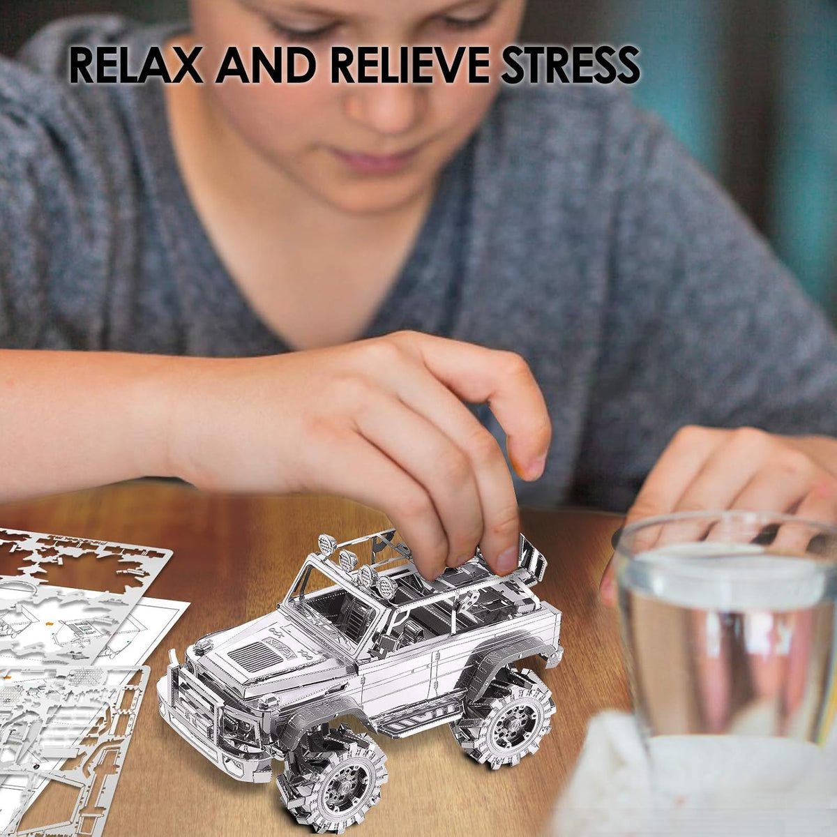 Piececool 3D Metal Puzzle for Adult SUV Car Model Kits, Vehicle Car Models Building Kit, Brain Teaser 3D Puzzle DIY Craft Kits, Birthday, 157 Pcs