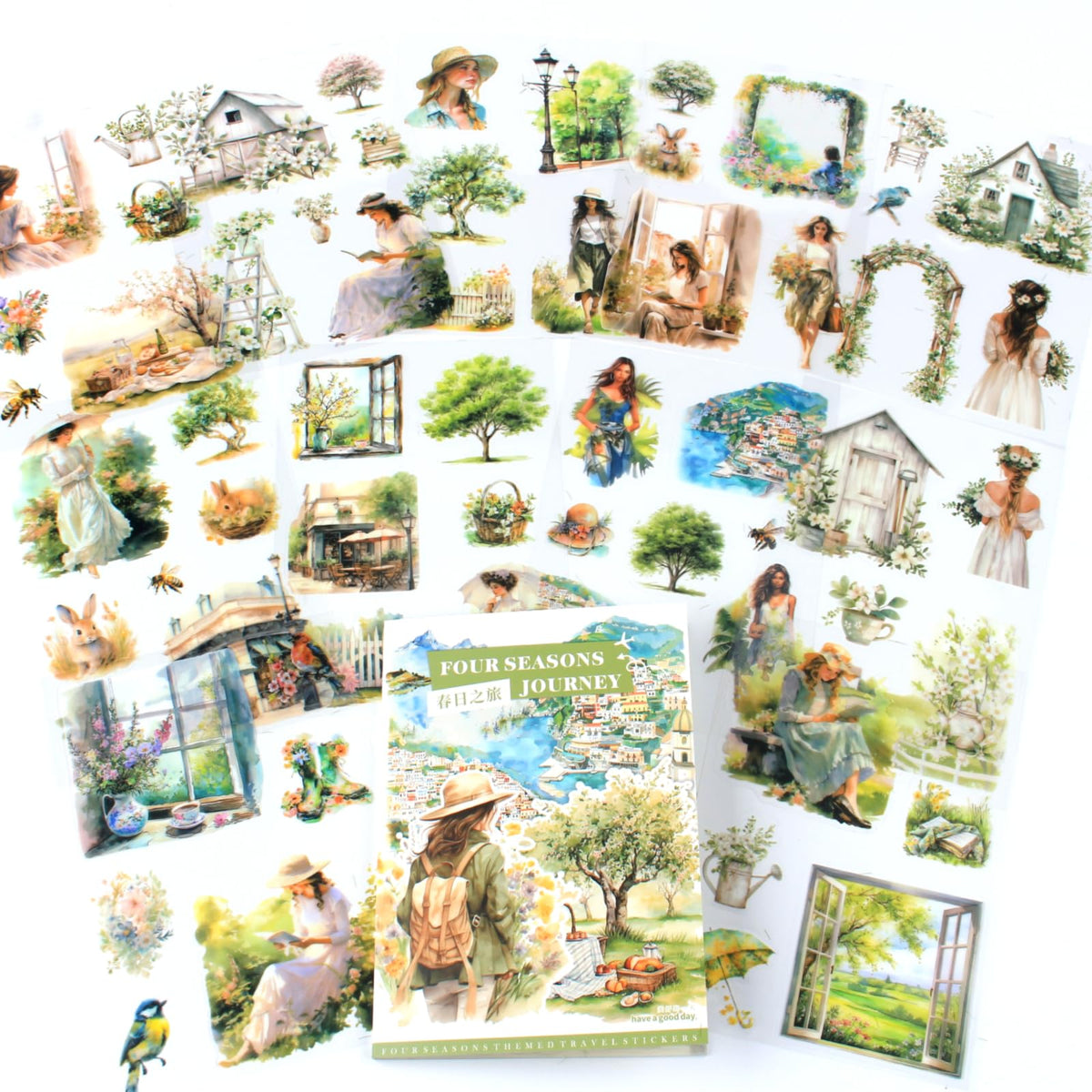 Fall Landscape Pre-Cut Autumn Journal Sticker Book, Transparent PET Watercolor Scrapbook Stickers for Junk Journaling Supplies, Scrapbooking, Collage, Bujo, 20 Sheets