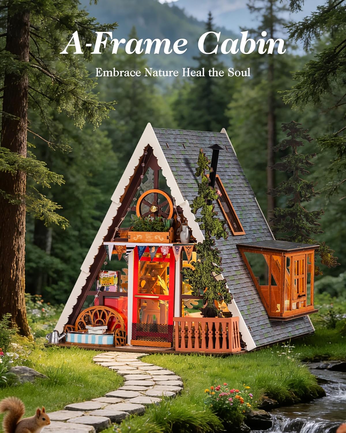 Rolife DIY Miniature Forest Tiny House Kit-A-Frame Cabin with LED Lights