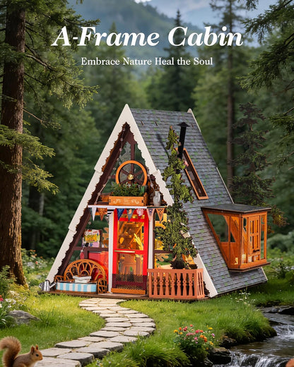 Rolife DIY Miniature Forest Tiny House Kit-A-Frame Cabin with LED Lights