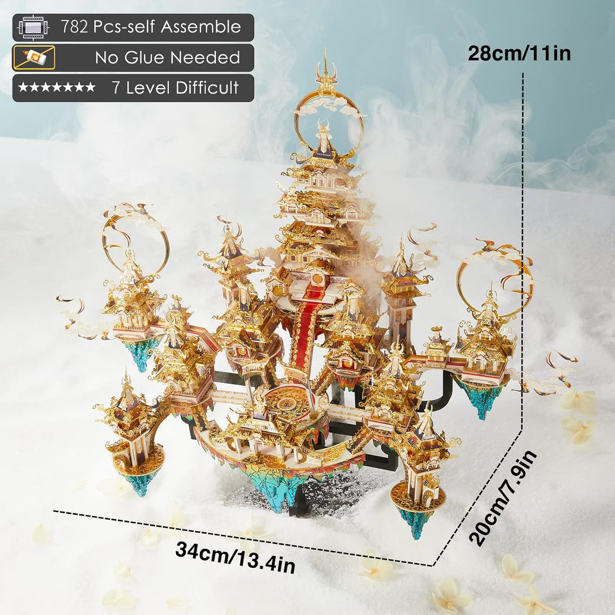 Piececool 3D Metal Asian Puzzles Model Kits- LINGXIAO Palace Metal Building Kits for Adults, Brain Teaser Puzzle DIY Handcraft Best Gifts for Man Woman Family