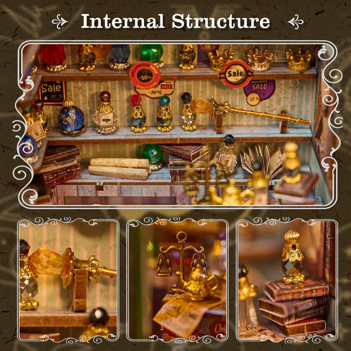 Book Nook Kit, Magic Shop DIY Miniature House Kit with Stepless Dimming