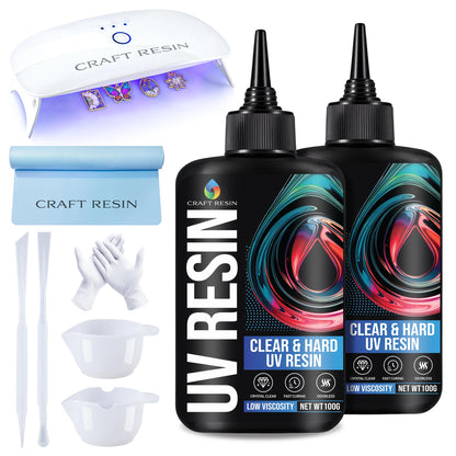 CRAFT RESIN 500g UV Resin Kit Hard Type Low Viscosity – Crystal Clear and No-Yellowing UV Resin Glue for DIY, Jewelry Making, Molds Casting and Polymer Clay Projects - Fast Cure Under UV Light