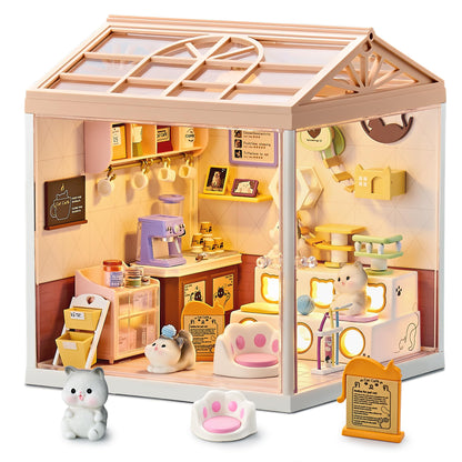 Miniature Living Room DIY Kit, 92Pcs 1:24 Scale Dollhouse with LED