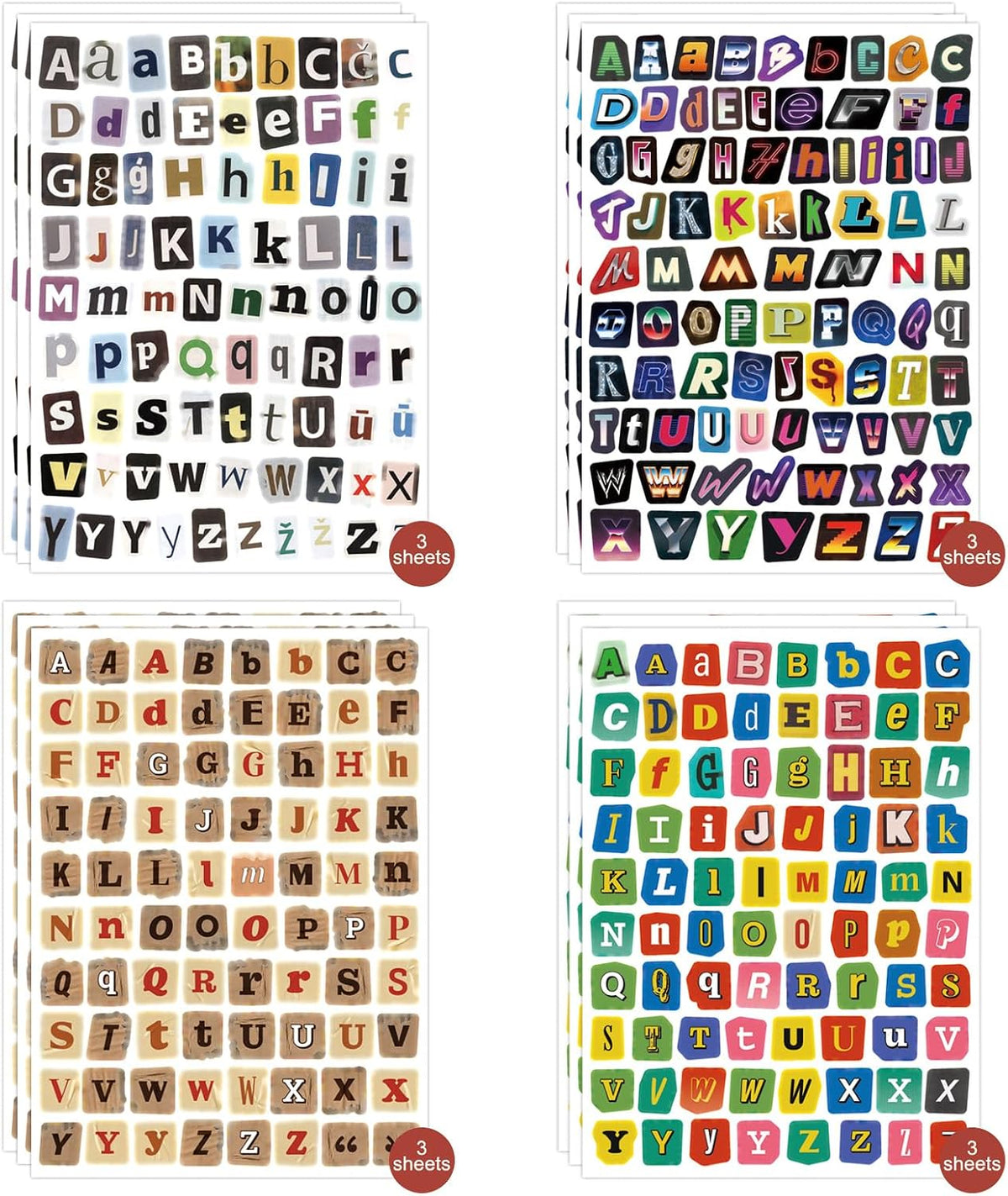 PRSTINCOL 1900+ Magazine Letter Stickers,Vintage Scrapbook 24 Sheets Letters Stickers,Ransom Alphabet Stickers for Scrapbooking Supplies Journaling DIY Crafts Gift Junk Journal