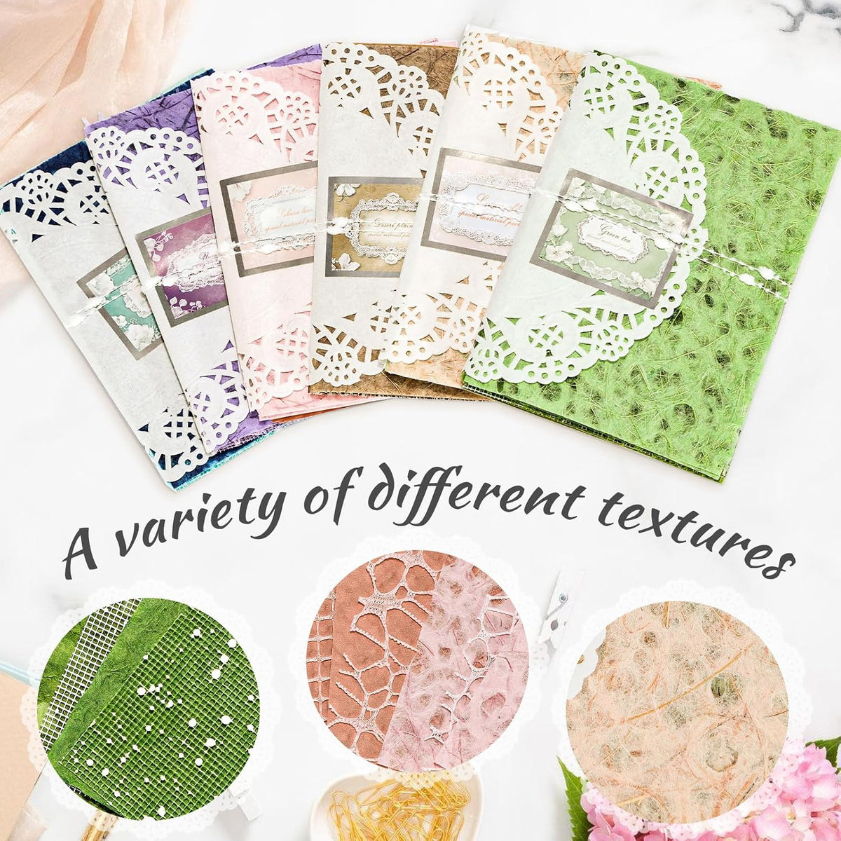 96 Sheets Scrapbook Supplies & Junk Journal Supplies Set - Textured Paper & Mesh Fabric for Scrapbooking, Journaling, Collage, Vision Board, Card Making (3.9x5.5 Inch)