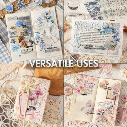 OKUPAN Scrapbook Supplies Kit – 100Pcs Vintage Floral Scrapbook Paper & Junk Journal Stickers, Journaling Supplies for Bullet Journaling, Retro Crafts, Mixed Media, Planner, Collage Card Album(Yellow)