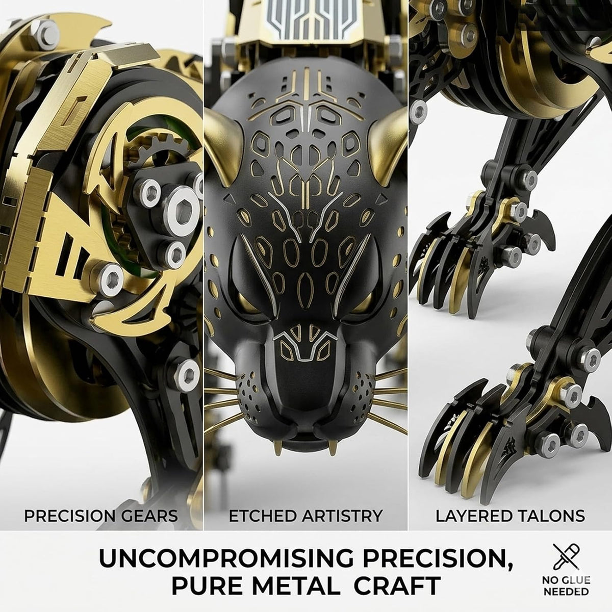 3D Metal Puzzle for Adults, 506Pcs Mechanical Leopard Model Kit (BlackGold)