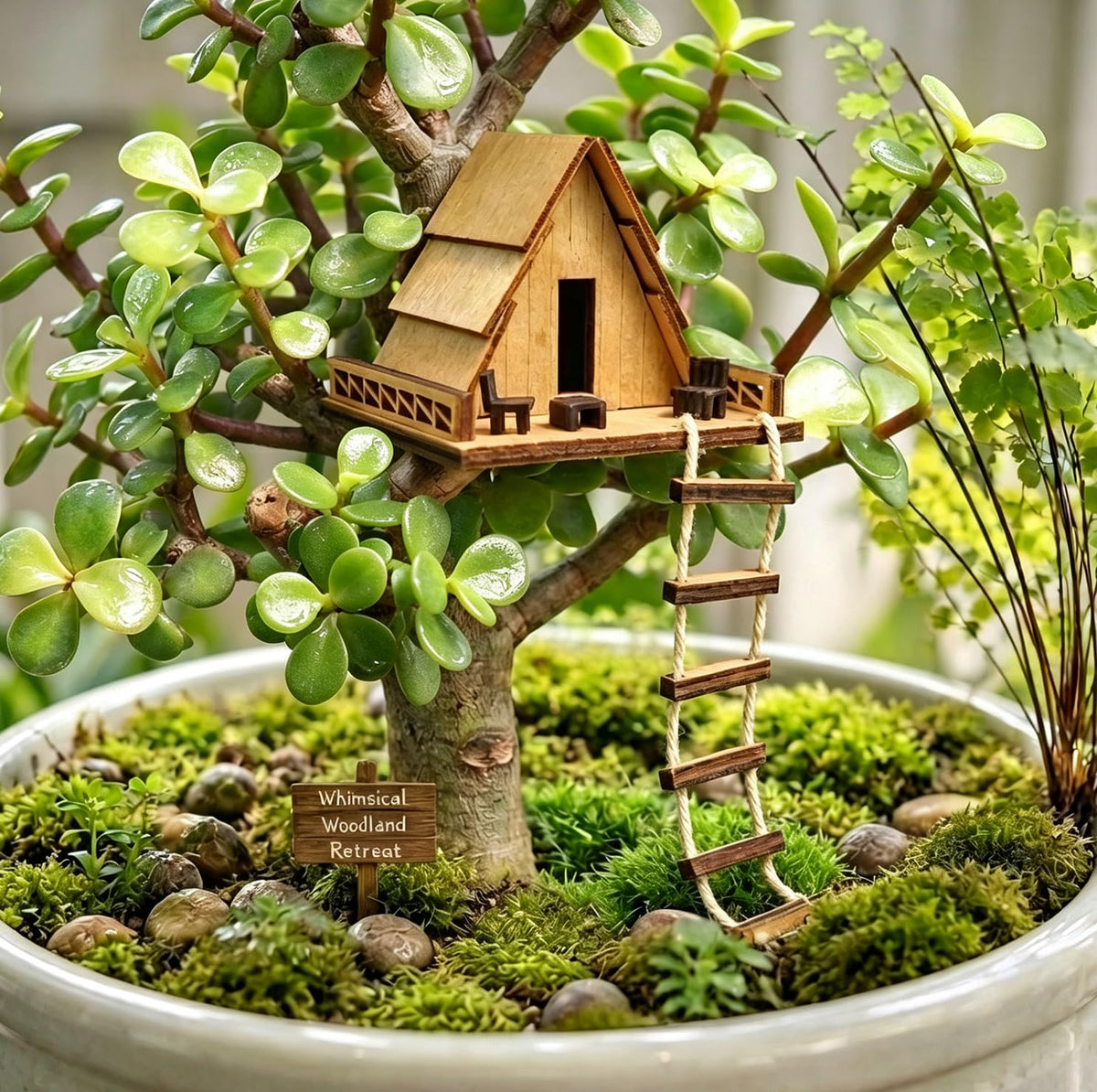 Timberwood Mini Treehouse for Indoor Plant Pots, Fairy Gardens