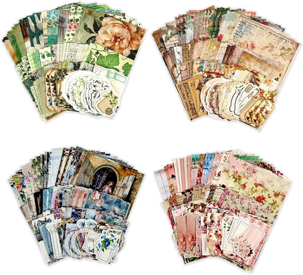 Diuhofart 400Pcs Vintage Scrapbook Supplies Kit, Scrapbook Paper and Journaling Stickers Set, 4Pack Scrap Booking Kit for Junk Journals, Bujo, Collage, Card Making, DIY Crafts Arts