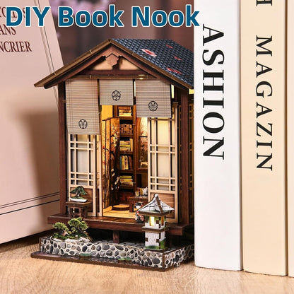 Book Nook Kit, DIY Miniature House Kit for Adults and Teens, 3D Wooden Puzzle Booknook Tiny House Bookshelf Decor, Holiday Craft Gift for Friends, Family(Japanese Courtyard)