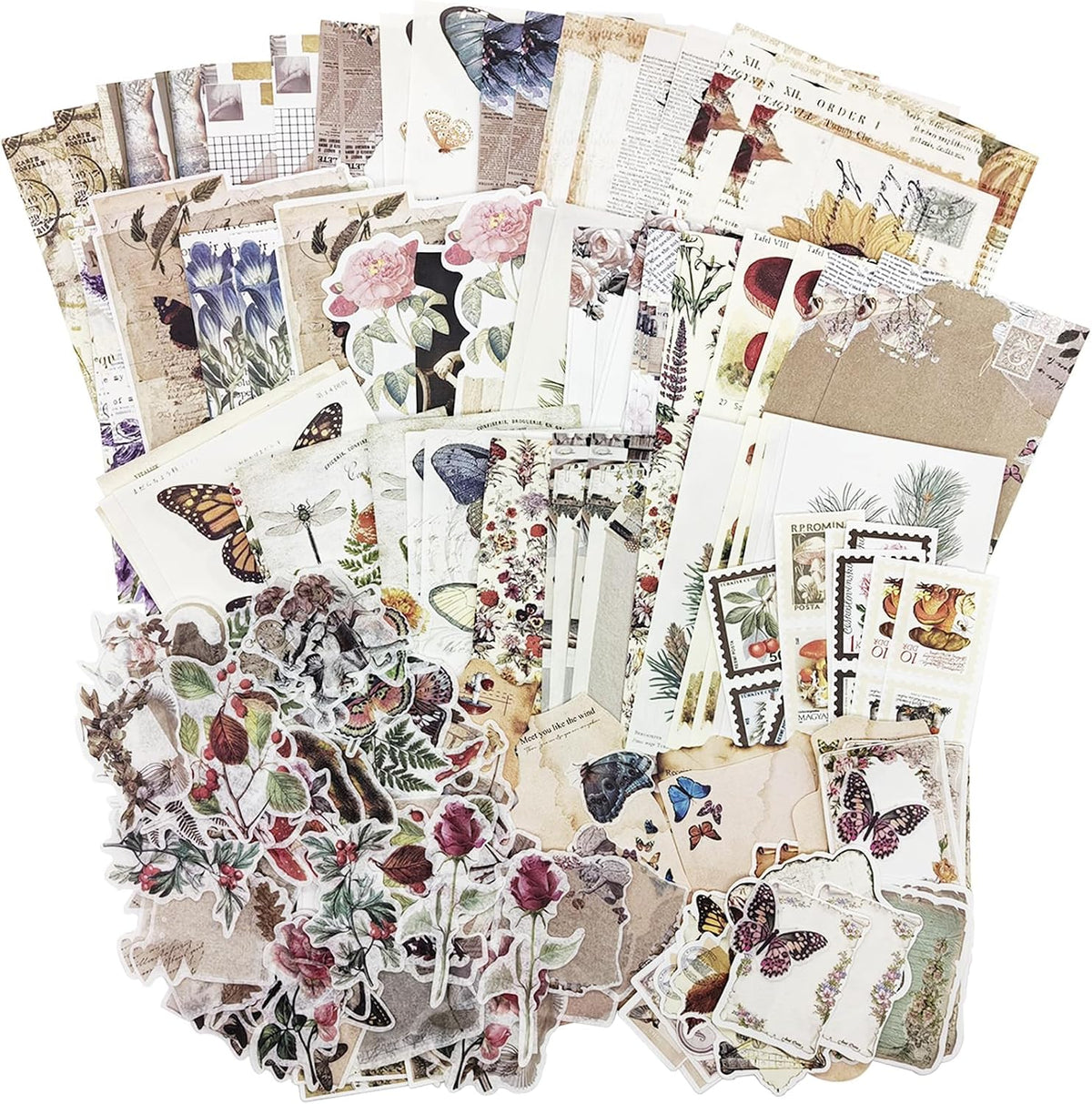 Retro Scrapbook Supplies Kit, 200 Mixed Natural Color Paper and Stickers