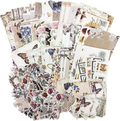 Retro Scrapbook Supplies Kit, 200 Mixed Natural Color Paper and Stickers