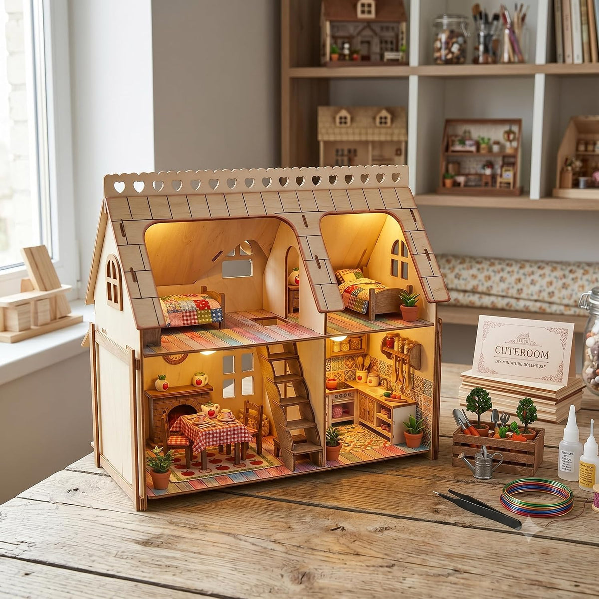 CUTEROOM 3D Puzzle House,Fantasy Villa Model Kit DIY Miniature Dollshouse