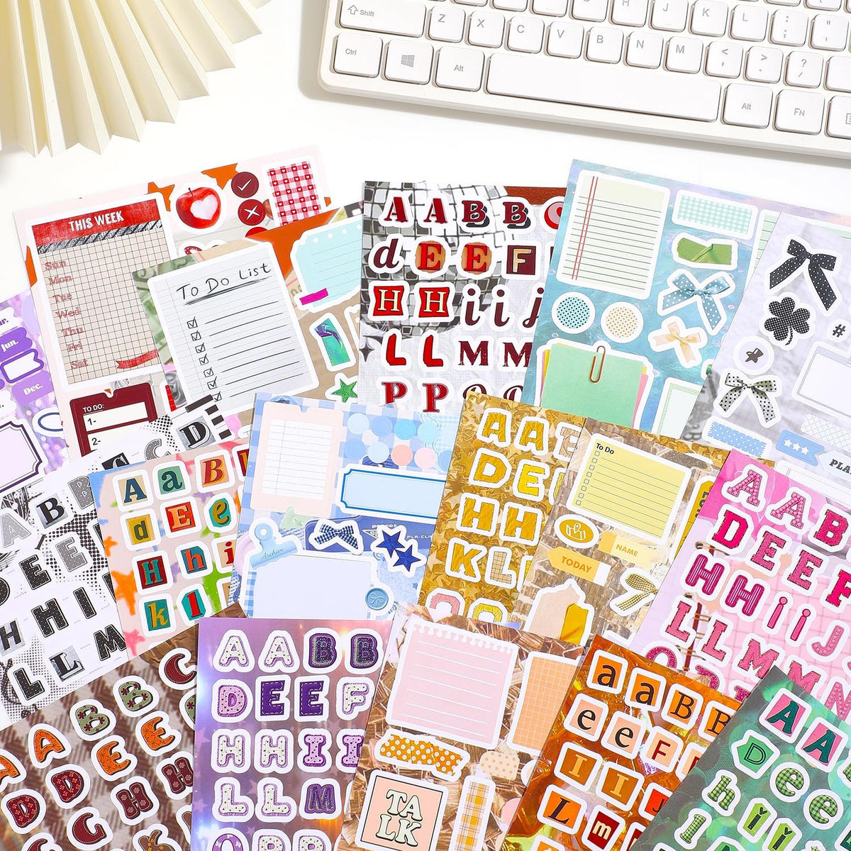 1000+ Pcs Alphabet Collage Sticker Book, Retro Letter & Collage Note Frame Decor Stickers for Junk Journal, Scrapbooking Supplies, Ideal DIY Decorative Gift for Women Teen Girls