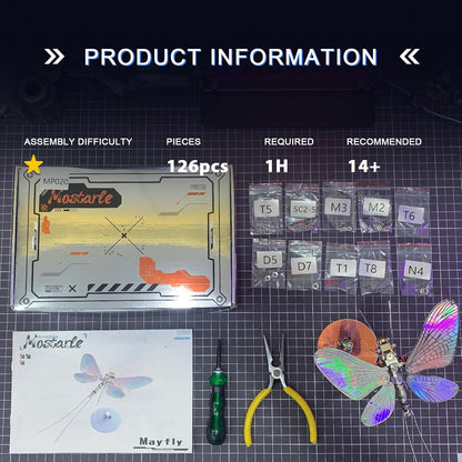 Arcynix Mostarle Mayfly 3D Metal Puzzle Kit, 126 Pieces Magnetic DIY Cyberpunk Insect Model, Mechanical Sculpture for Adults and Teens 14+, Collectors Edition