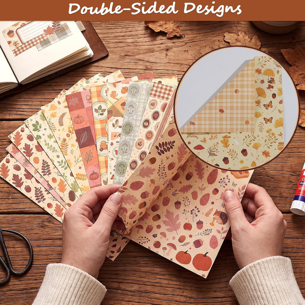 Autumn Scrapbook Paper, 60 Sheets 14 x 21 cm, Orange Brown