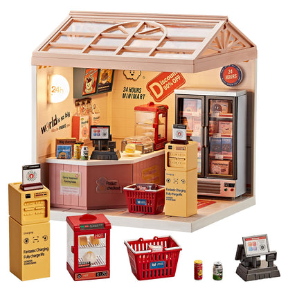 Miniature Living Room DIY Kit, 92Pcs 1:24 Scale Dollhouse with LED