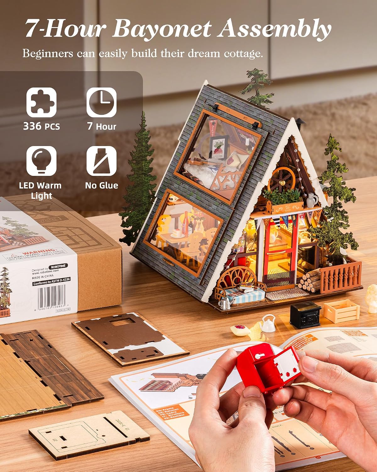 Rolife DIY Miniature Forest Tiny House Kit-A-Frame Cabin with LED Lights