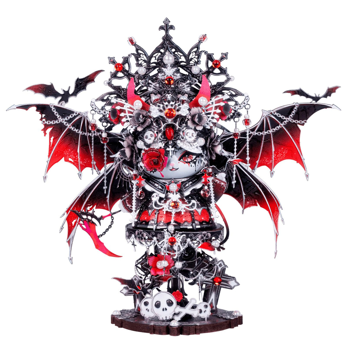 MU 3D Metal Puzzles for Adults Magnetic Interchangeable Cat Head Puzzle Vampire Dark Queen Kitty with 2 Base, Spooky Puzzle Metal Models Kits Building, DIY Sets Cat Lover Owner Gifts Collectibles