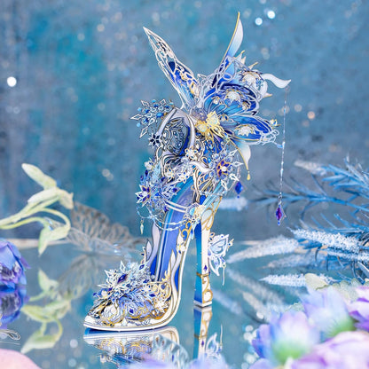MU Metal Puzzles for Adults Wedding Ice Blue Shoe Cinderella Shoes Puzzle 3D Metal Model Kits Building, DIY Sets Xmas Birthday Wedding Girfriend Gifts Home Desk Decor Craft Projects