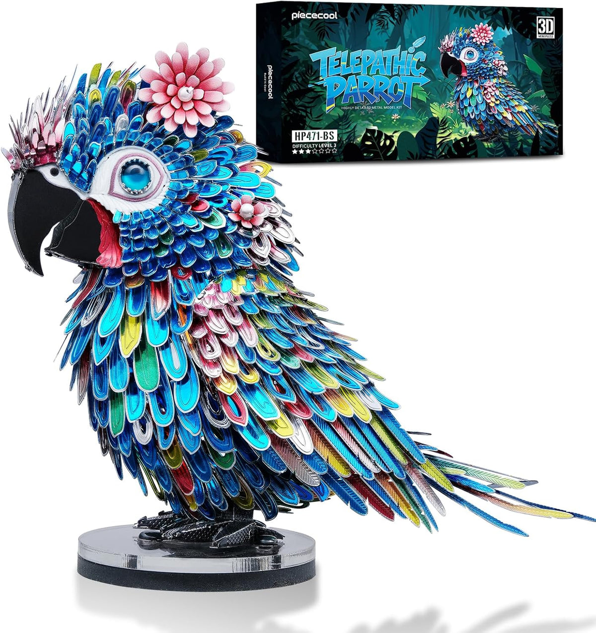 Piececool 3D Metal Puzzles for Adults Parrot Model Building Kits DIY Assembly Brain Teaser Puzzle, Best Gifts & Desk Decor