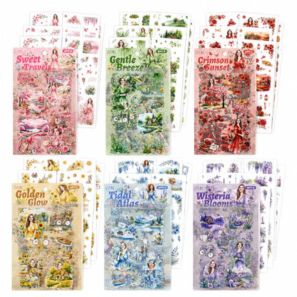 24 Sheets PET Die-Cut Stickers for Journaling, 6 Theme Packs