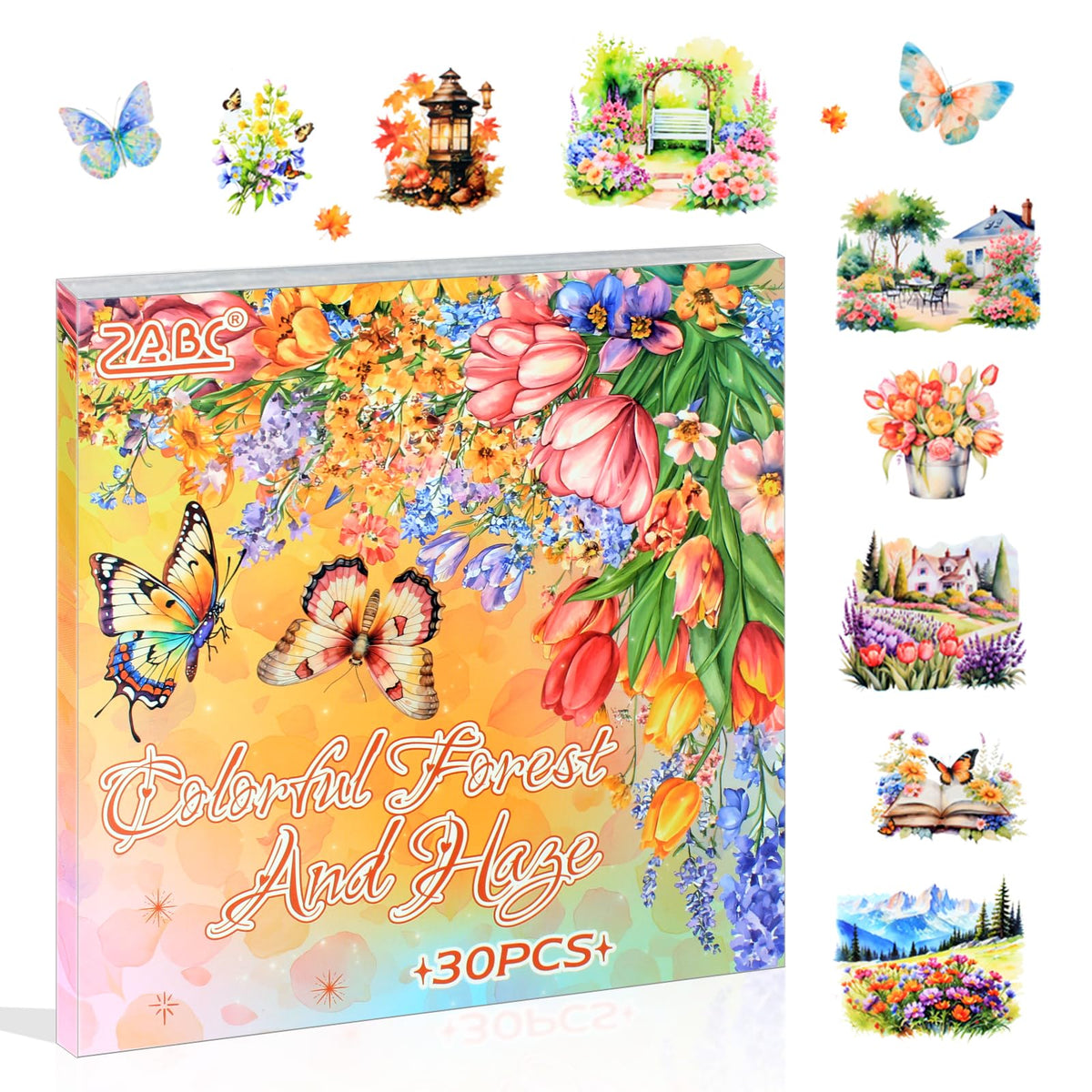 30 Sheets Precut Purple Garden Landscape Stickers Book for Junk Journal Supplies, Transparent PET Stickers for Journaling, Scrapbooking, Bujo, Collage, Card Making
