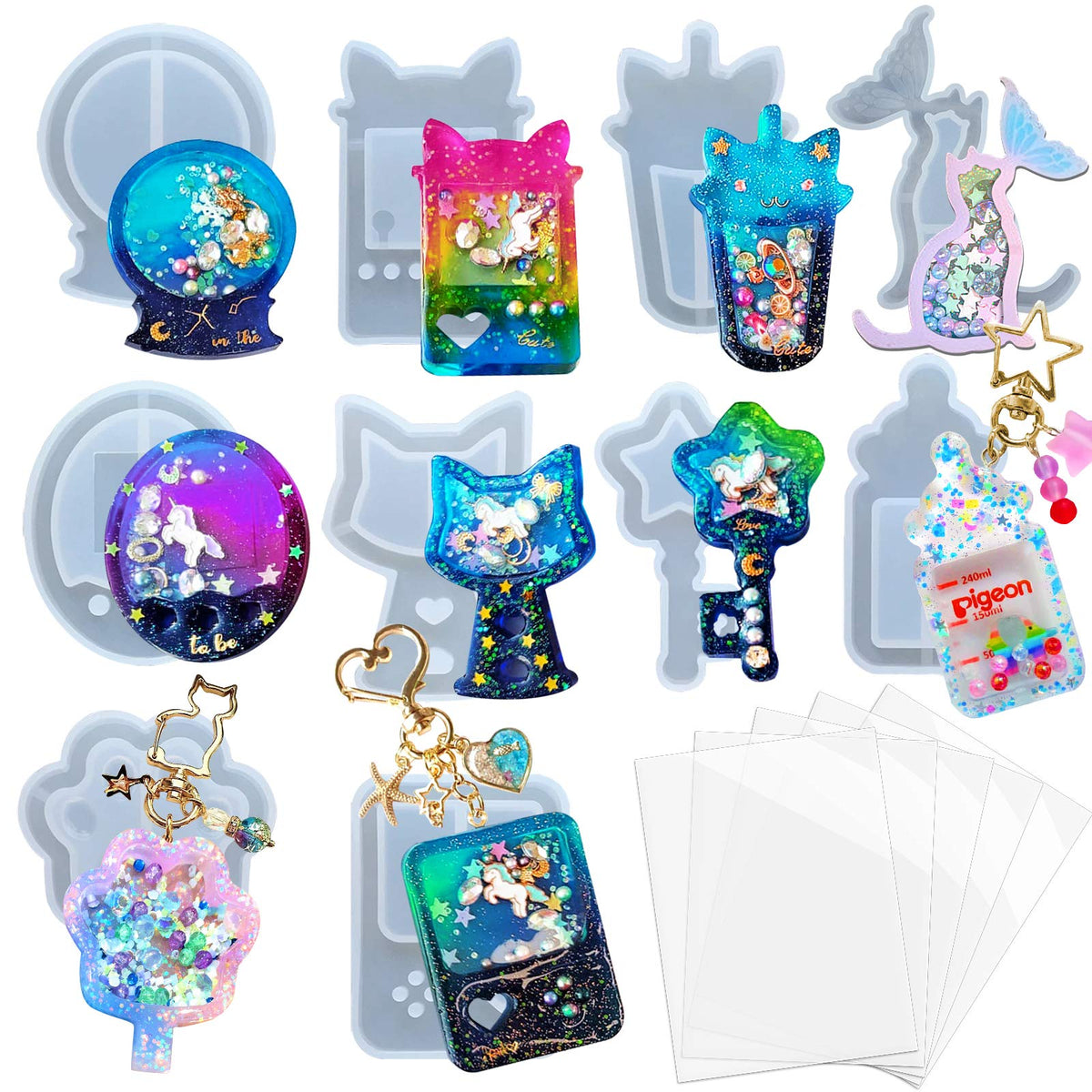 Alphabet Resin Shaker Molds Kawaii Keychain Charm Large and Small Set Pack of 107 Silicone Trays Seal Films Precision Tip Applicator Bottle Kit Bundle