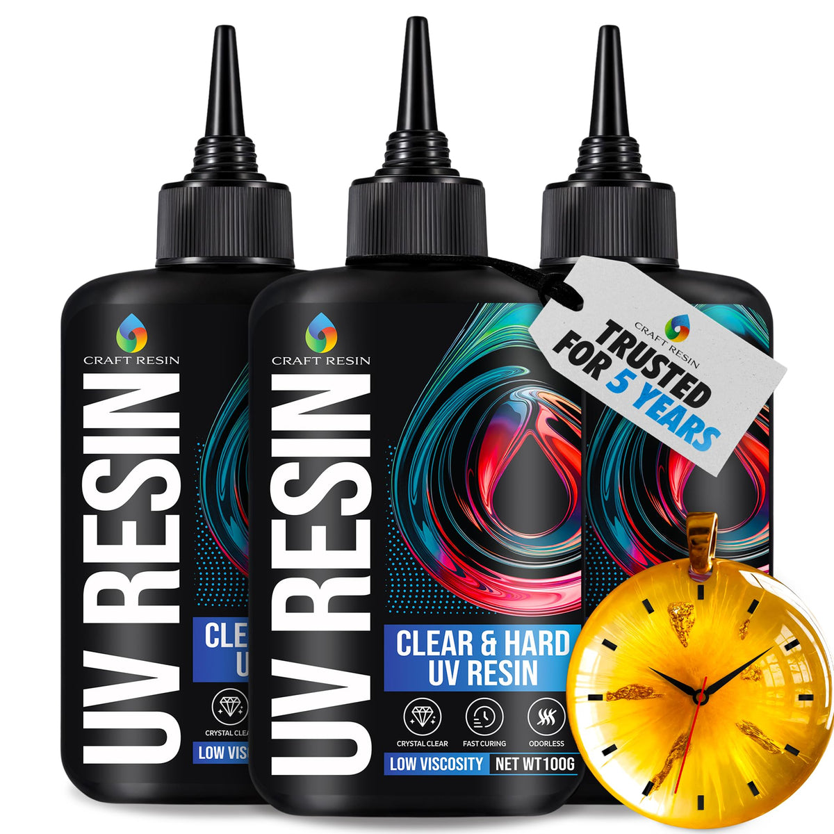 CRAFT RESIN 500g UV Resin Kit Hard Type Low Viscosity – Crystal Clear and No-Yellowing UV Resin Glue for DIY, Jewelry Making, Molds Casting and Polymer Clay Projects - Fast Cure Under UV Light