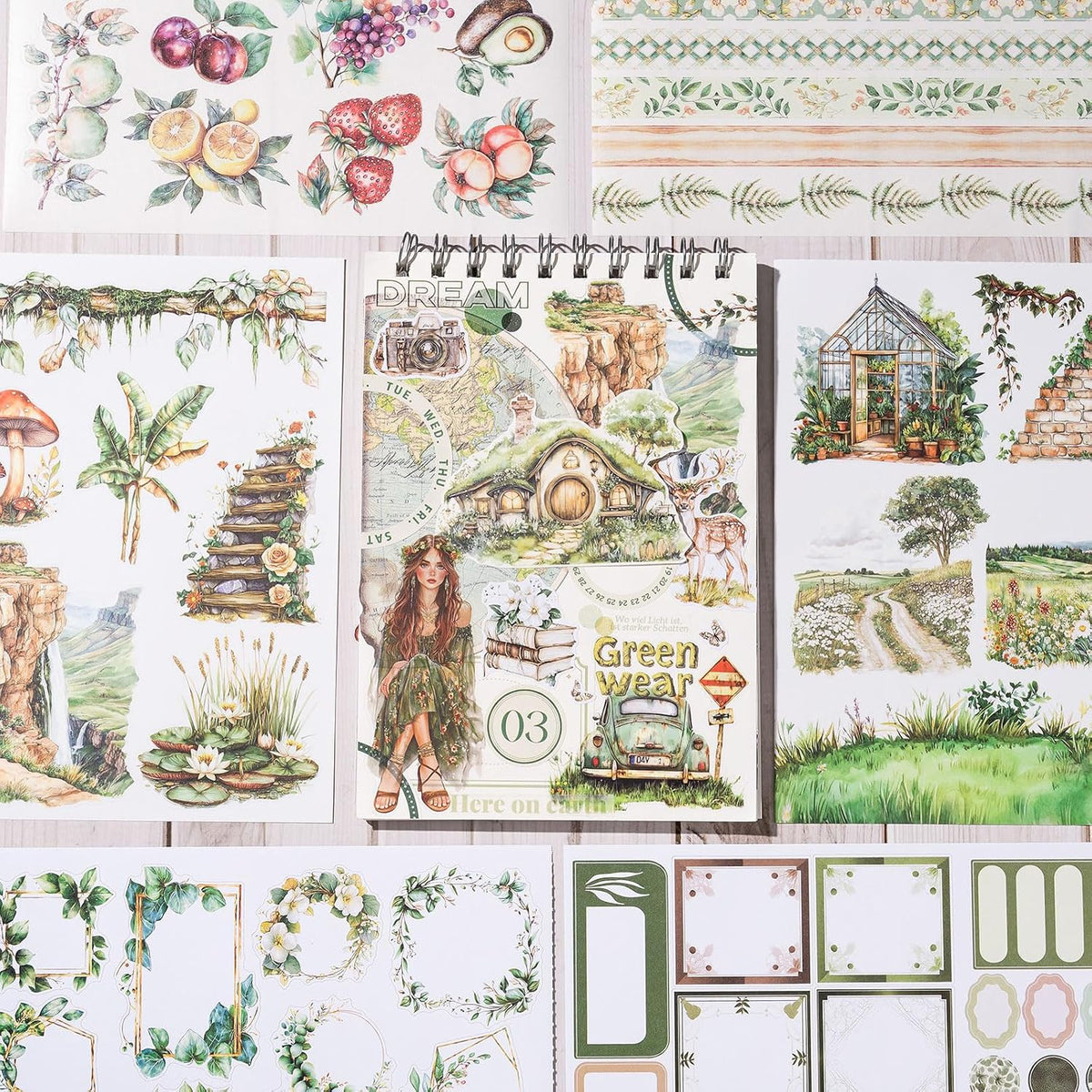 YagCu Journaling Stickers, Spring Scrapbook Sticker Book, Junk Journal Supplies, Pre-Cut Aesthetic Scrapbooking for Adults, Decorative Ephemera Bullet Planner DIY Arts Craft Collage