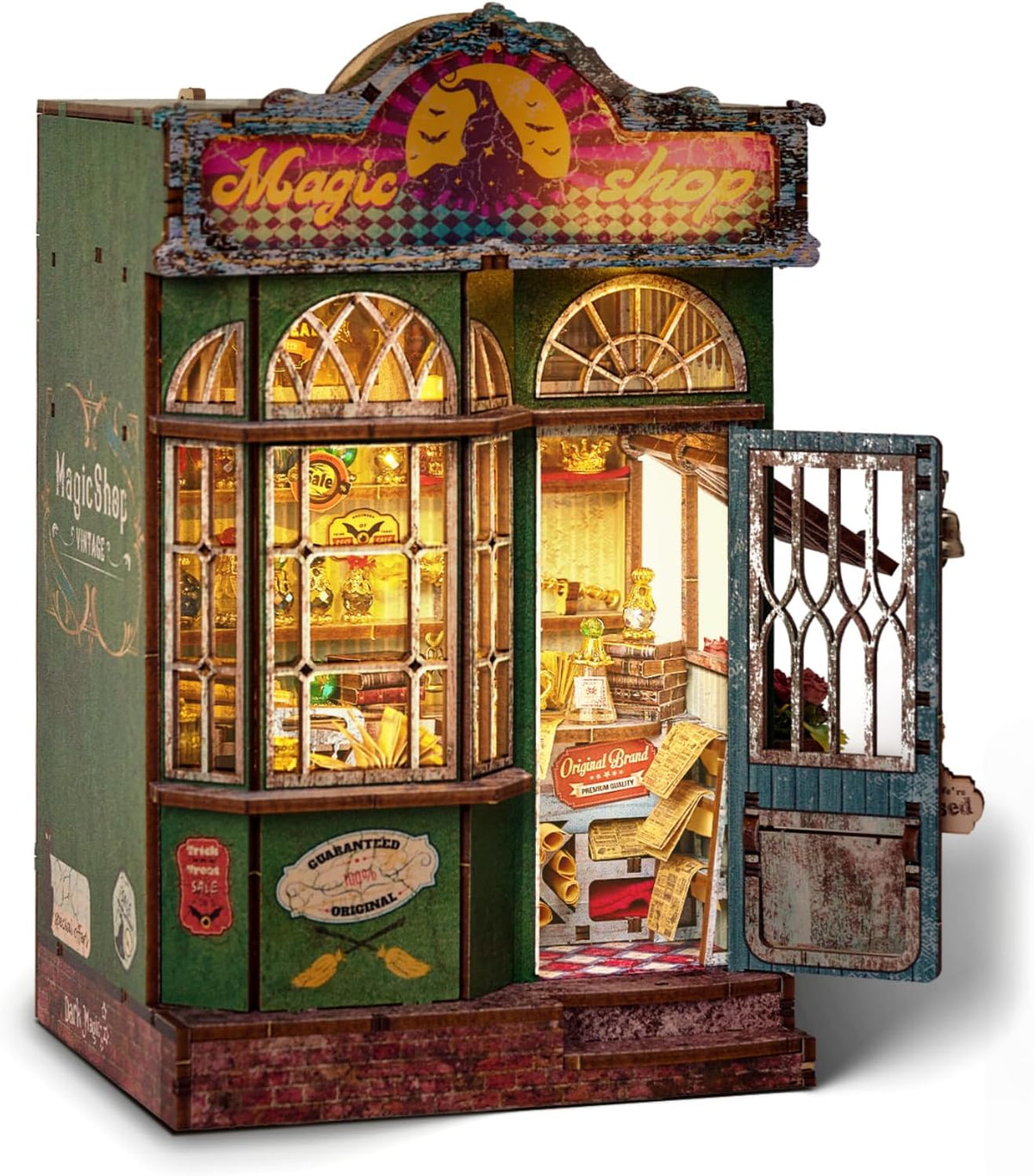 Book Nook Kit, Magic Shop DIY Miniature House Kit with Stepless Dimming