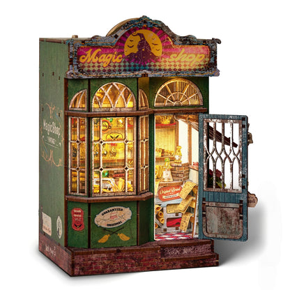 Book Nook Kit, Magic Shop DIY Miniature House Kit with Stepless Dimming