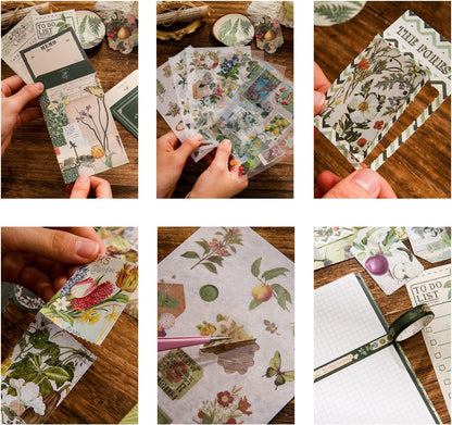 Scrapbooking Supplies Kit, Vintage Botanical Aesthetic Scrapbook Kit for Bullet Junk Journal, Stationery, A6 Grid Notebook, Flower DIY Journaling Supplies, Birthday Craft Gift for Teen Girl Women