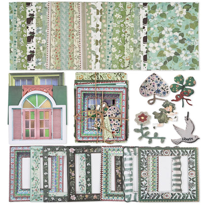 Diuhofart 400Pcs Vintage Scrapbook Supplies Kit, Scrapbook Paper and Journaling Stickers Set, 4Pack Scrap Booking Kit for Junk Journals, Bujo, Collage, Card Making, DIY Crafts Arts