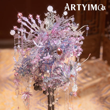 MU 3D Metal Puzzle Phoenix Dance Rosy Crown Model Kit with Display Stand, DIY Assembly Building Kit for Adults Teens 14+, Chinese Traditional Phoenix Crown Collectible, 6-Star Difficulty