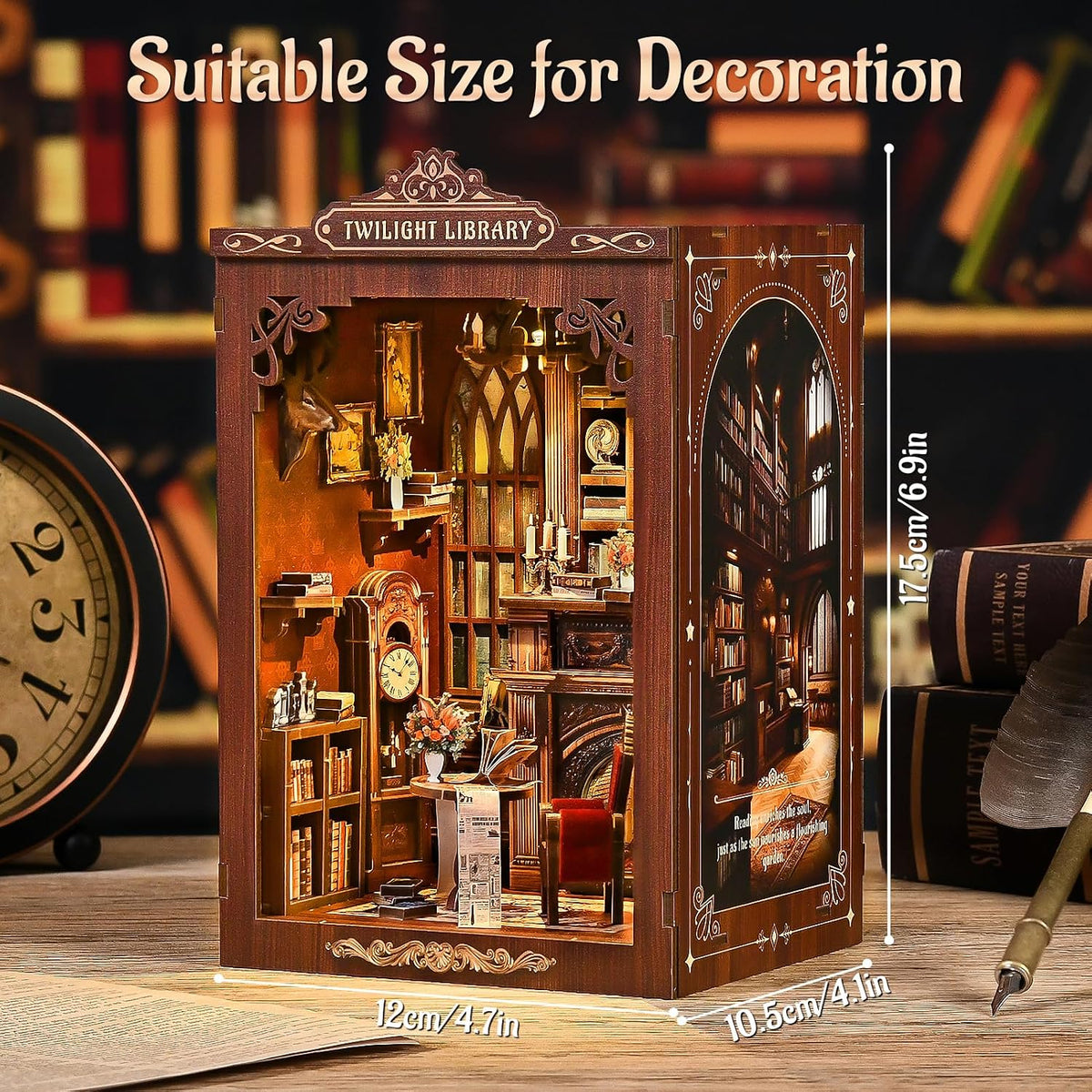 KERNOWO Book Nook Kit, DIY 3D Wooden Puzzles for Adults, Teens and Beginners, Miniature Tiny House Kit for Bookshelf Decor, Bookish Gift for Family, Friends, Book Lovers (Library)