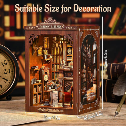 KERNOWO Book Nook Kit, DIY 3D Wooden Puzzles for Adults, Teens and Beginners, Miniature Tiny House Kit for Bookshelf Decor, Bookish Gift for Family, Friends, Book Lovers (Library)